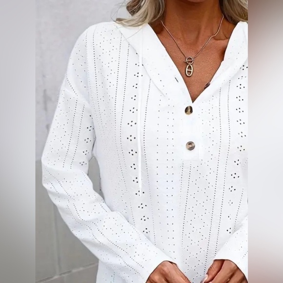 Drawstring Eyelet Long Sleeve Hoodie - Picture 3 of 7